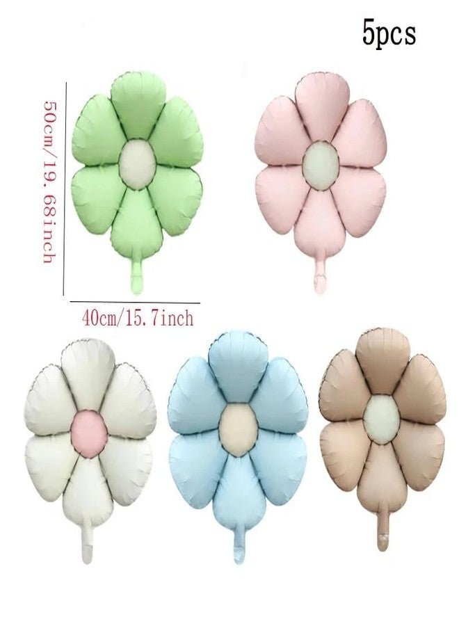 Atpata Funky Pastel Matte Daisy Flower Foil Balloons Set of 5 - Mint Green, Pink, Blue, Sand White & Tan Brown | Floral Balloons for Boho Birthday Baby Shower Botanical Garden Party Decor (5pcs.) - Image 5